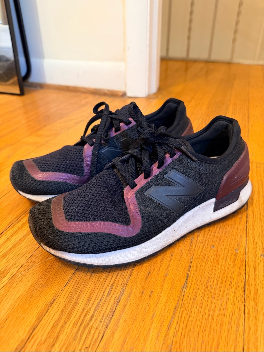 New Balance Black Sneakers with Maroon Accents